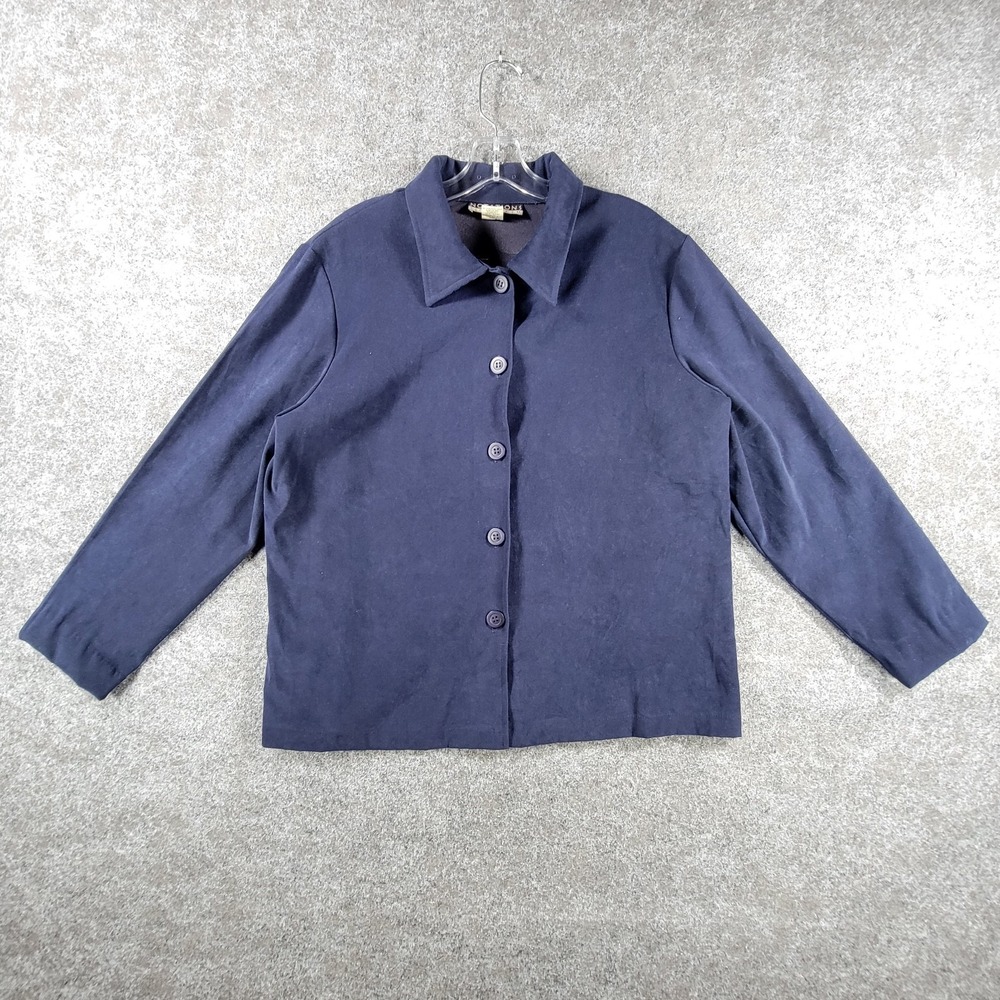 Notations Clothing Co. Button Front Jacket Womens L Navy Blue Stretch Outdoor